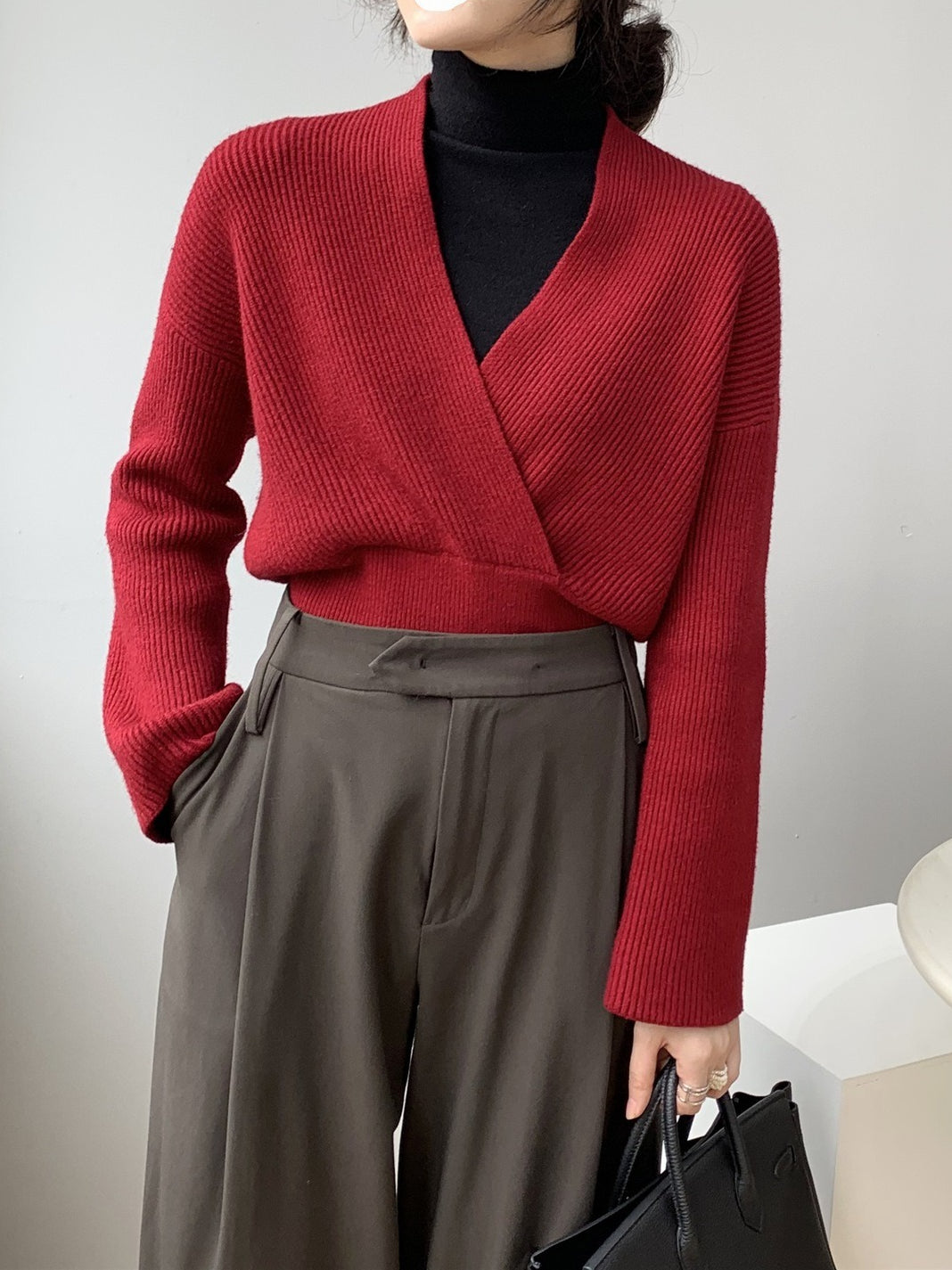 lovevop Cozy V-neck Crossover Sweater