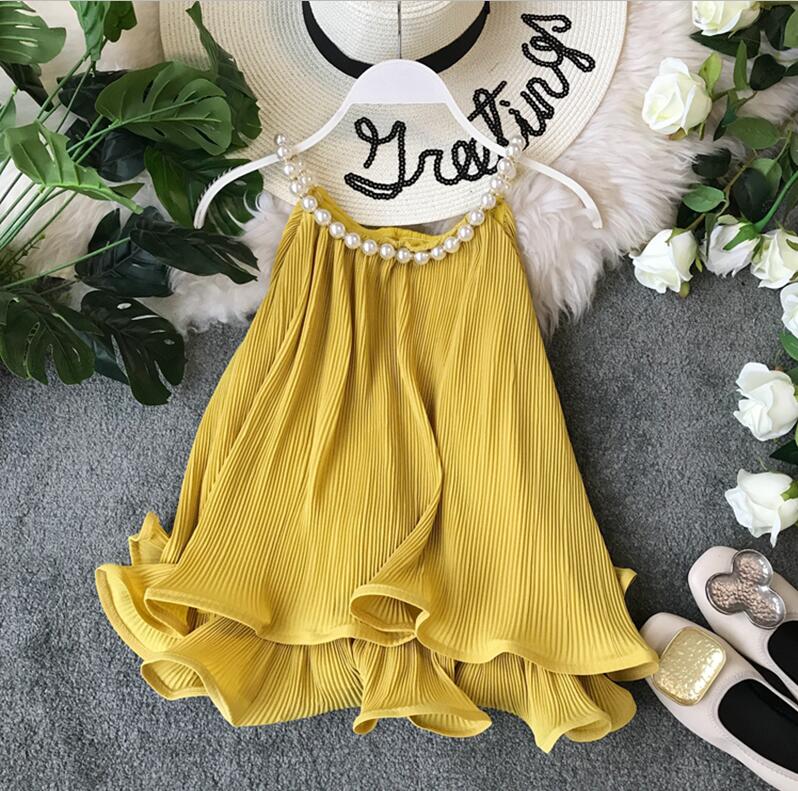 lovevop Ruffles Halter Chiffon Pearl Blusa Summer Loose Lace Women Backless Tops Women Sleeveless Candy Blouse Women Shirt