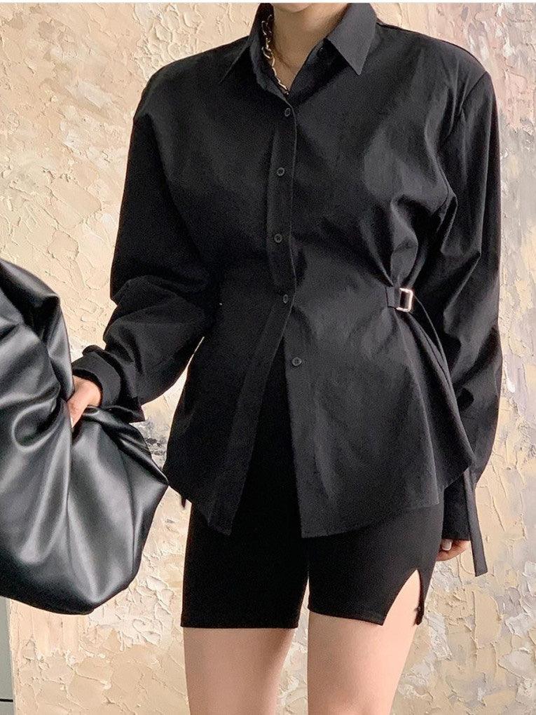 lovevop Simple Adjustable Waist Padded Long Sleeve Shirt