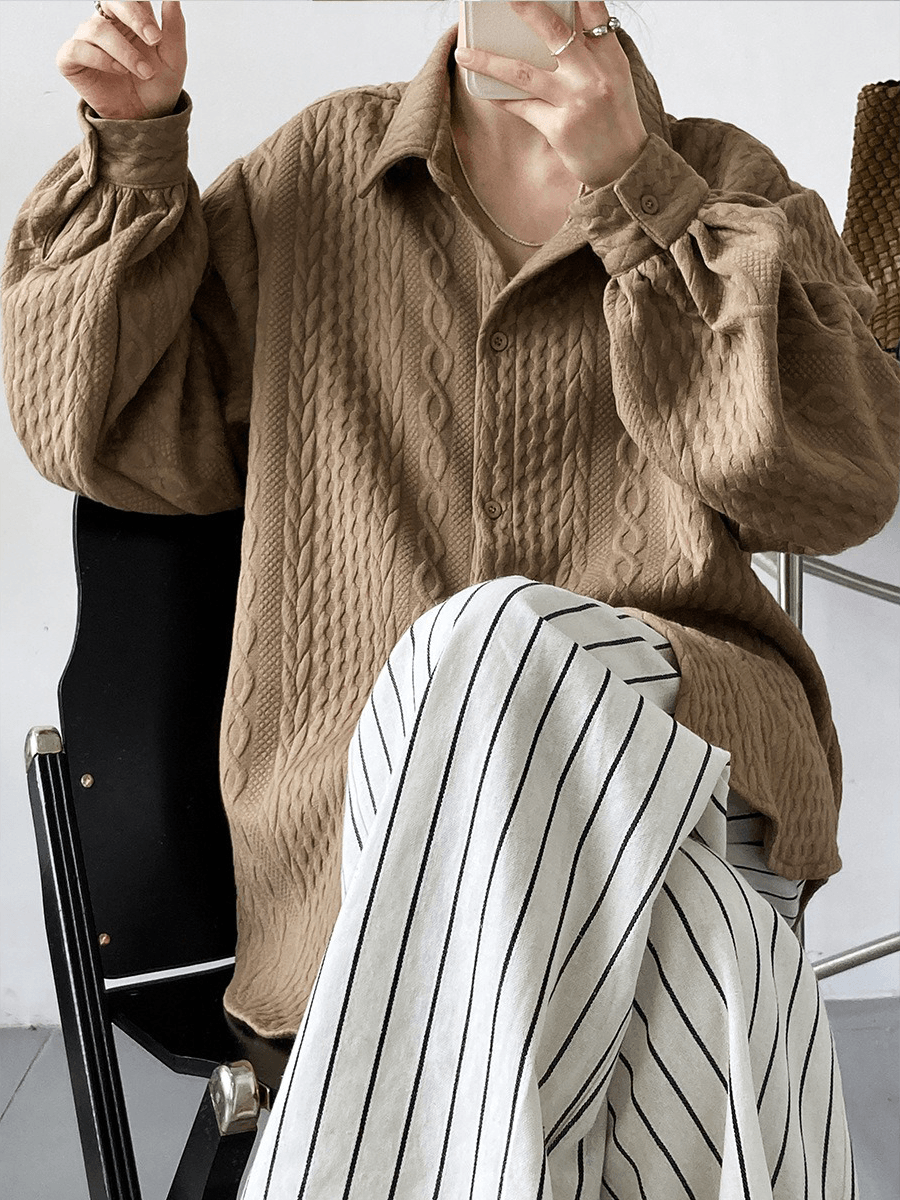 lovevop Embossed Fall New Oversized Lapel Shirt Jacket