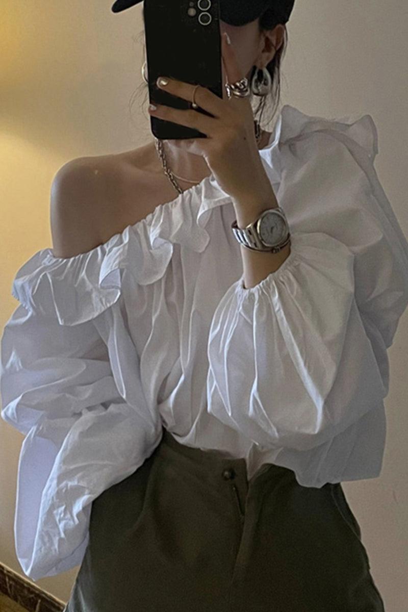 lovevop Ruffled Off-the-shoulder Long-sleeve Top