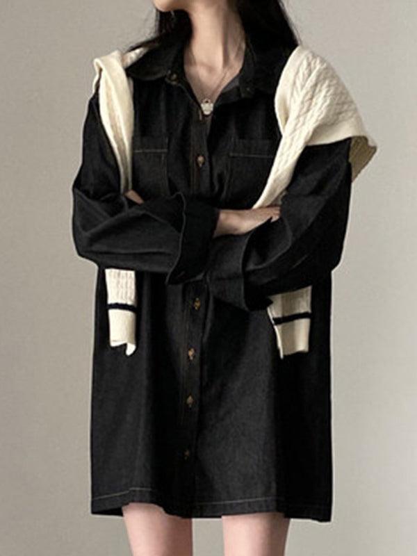 lovevop Vintage Laple Long Sleeve Denim Shirt Blouses