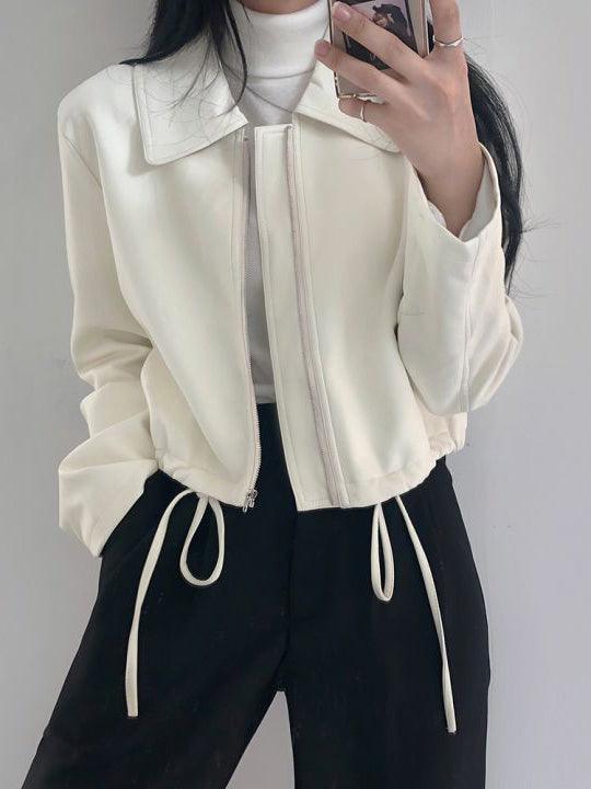 lovevop Lapel Pull Casual Short Motorcycle Leather Jacket