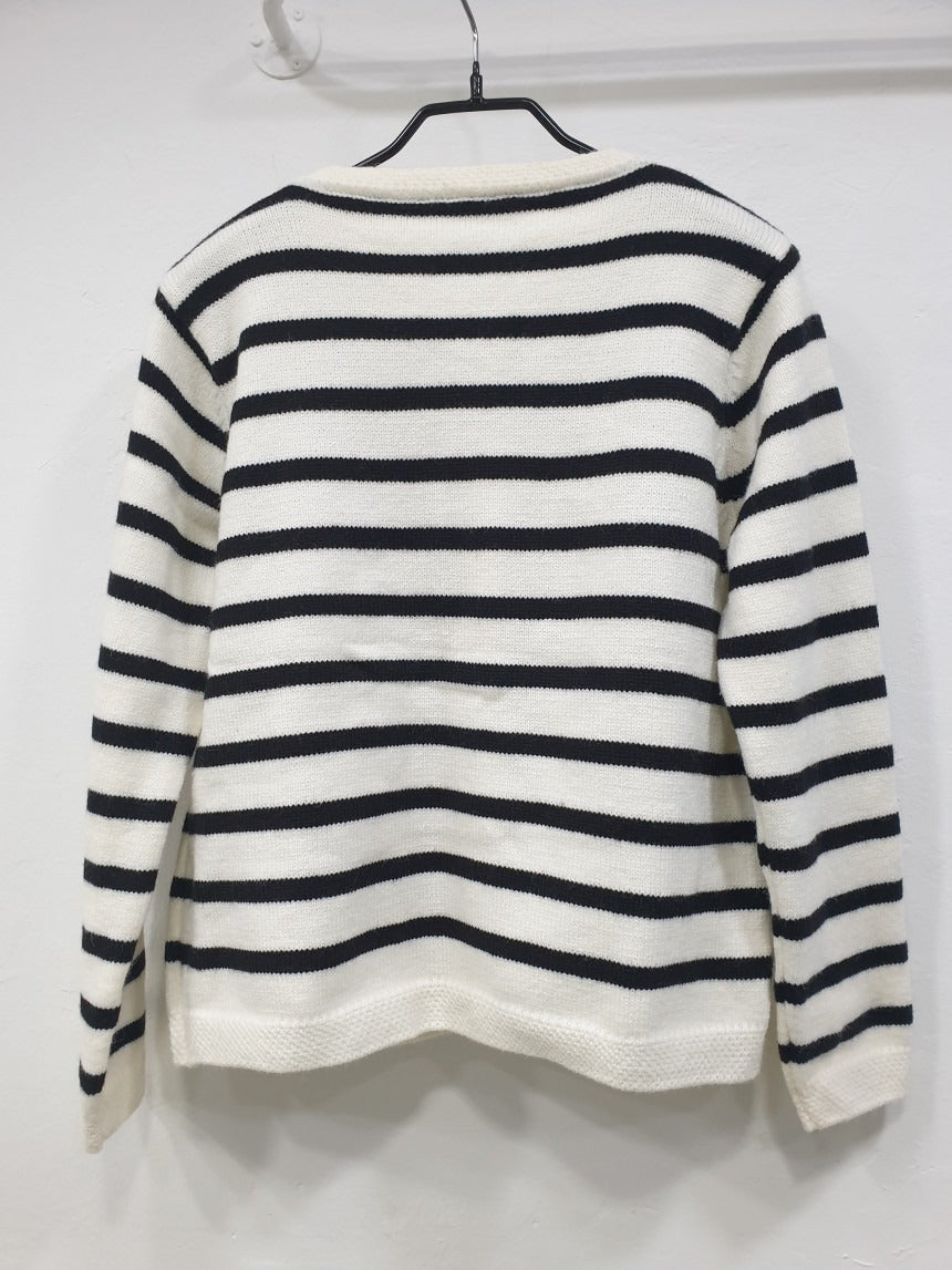 lovevop Retro Black White Striped Knitted Cardigan