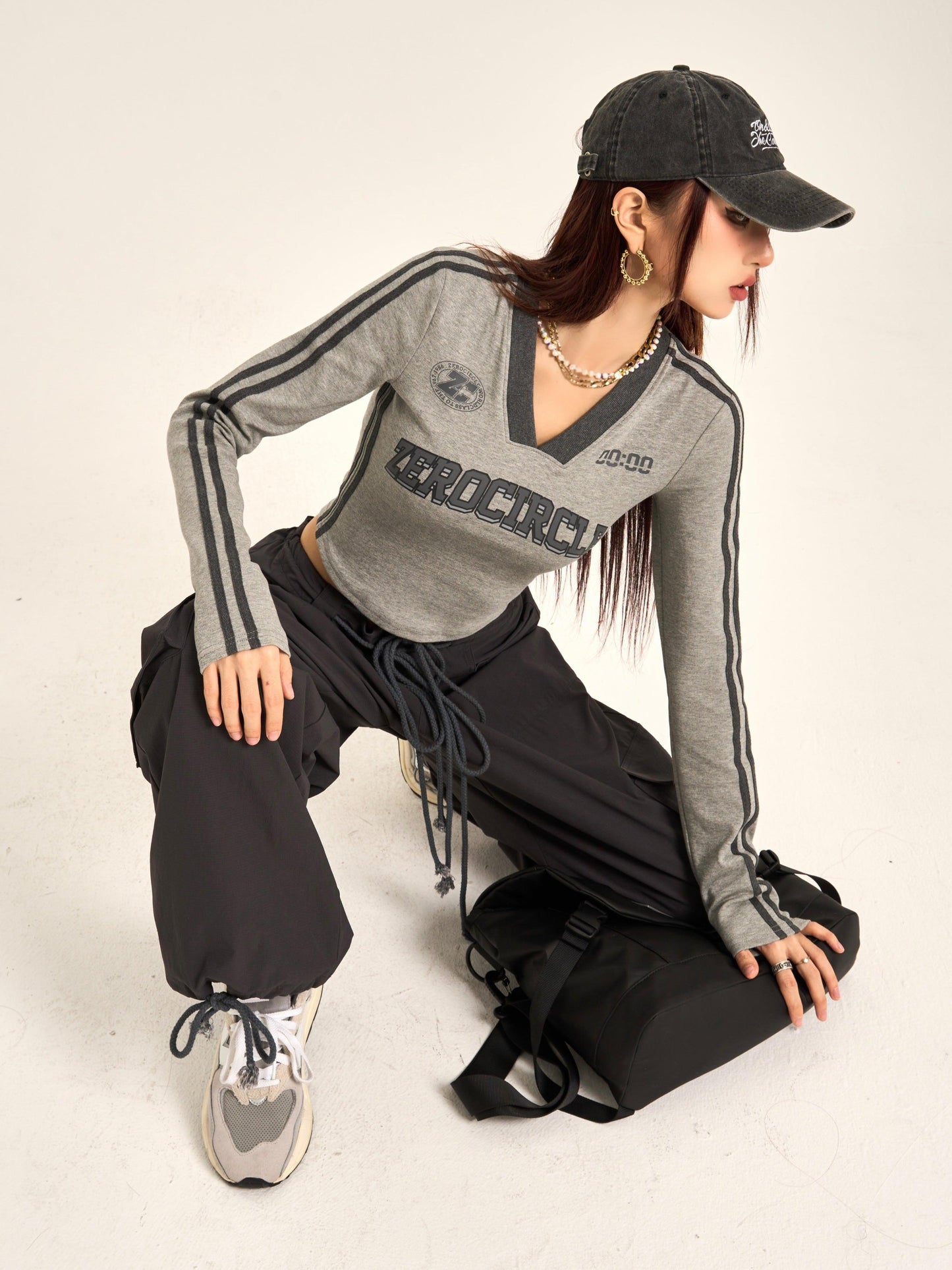 lovevop Vintage Black Printed Long Sleeve T-Shirt