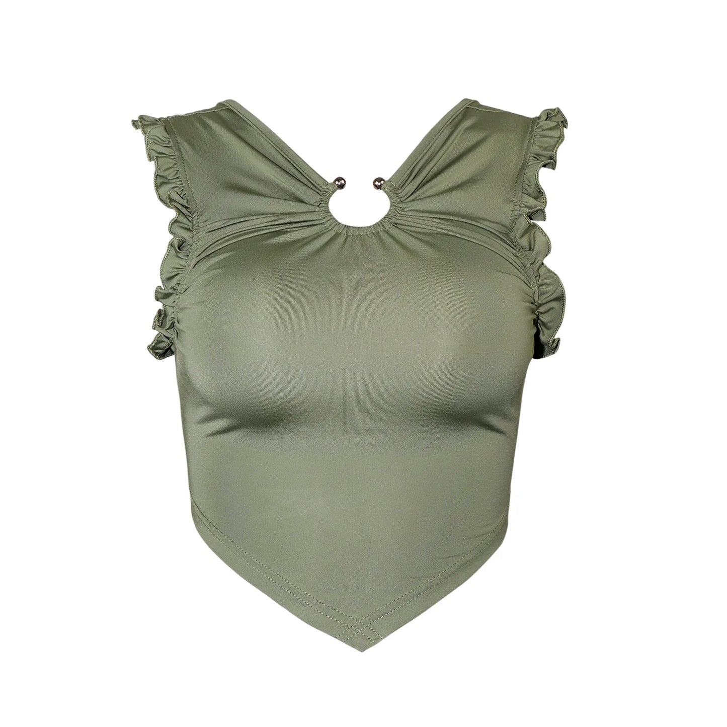 lovevop-Women Sexy Tank Top with Metal Ring Ruched Slim Halter Backless Bandage Camis Tube Top Female Sleeveless Cropped Vest