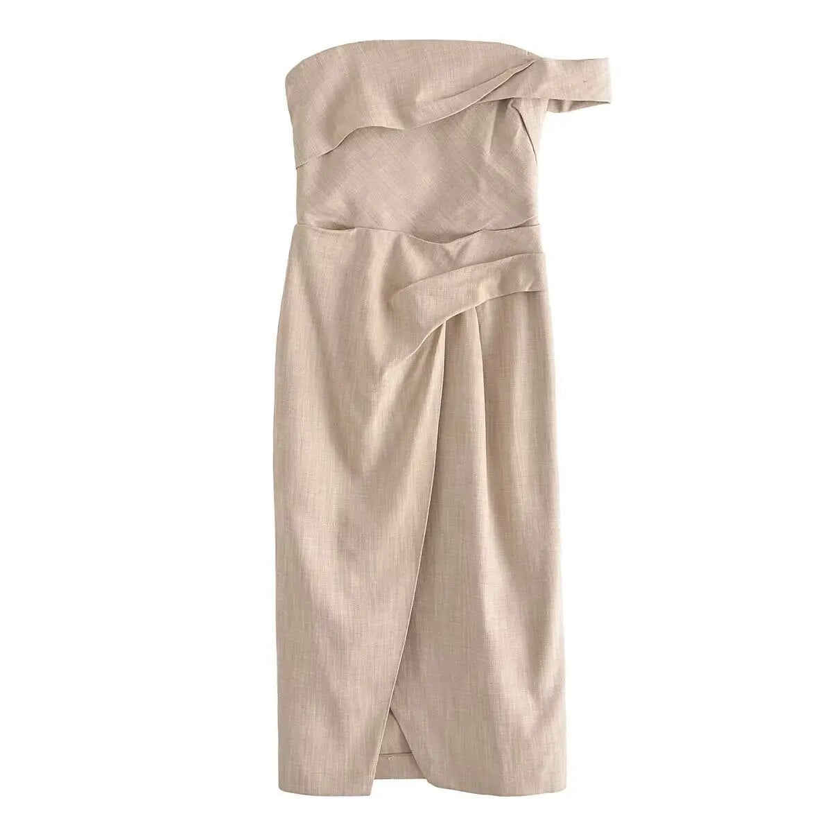 Lovevop- New Women's Clothes 2024 Casual Versatile Sexy Ruili Sweet Retro Asymmetric Straight Dress