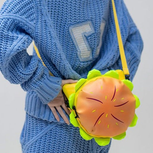 maoxiangshop - Cute Retro Hamburger Kawaii Shoulder Bag High Capacity Pu Leather Student Backpack Women Bag School Backpack College Students