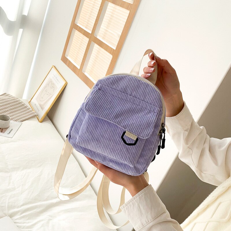 maoxiangshop - Corduroy Mini Women's Backpacks Female Bag Phone Purse Pouch Rucksack For Teen Girls Fashion Casual Small Shoulder Bags 2023