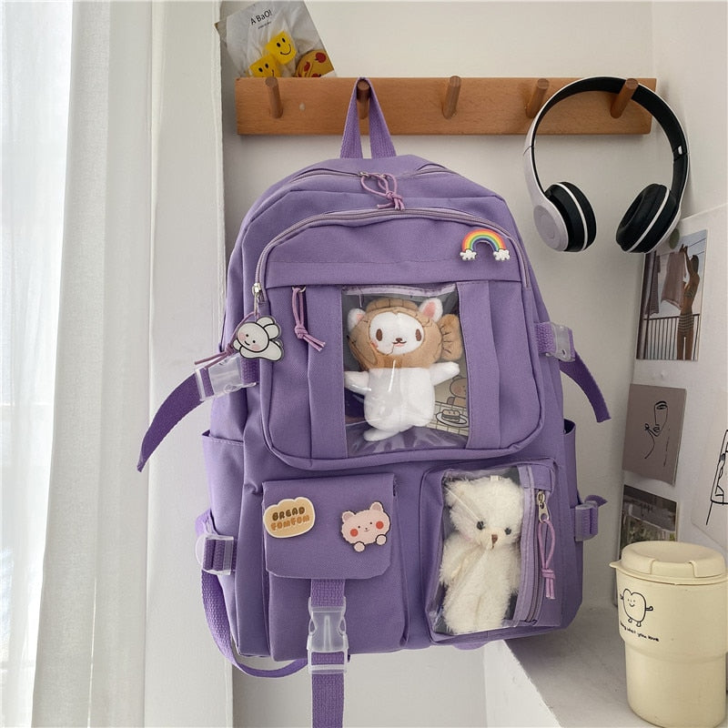 maoxiangshop - Large-capacity Cute Women Multi-Pocket Nylon Backpack Ins Junior High School Student School Bag Female Girl Backpack Laptop Book