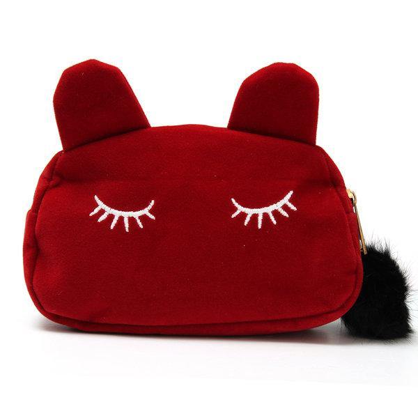 elvesmall Women Cartoon Cute Cat Face Tote Bag Holding Imitation Velvet Purse