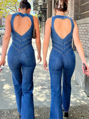 lovevop- Backless Heart Cutout Bodycon Jumpsuit For Women Casual Sleeveless Slim One-Piece Outfits Retro Denim Jumpsuits New