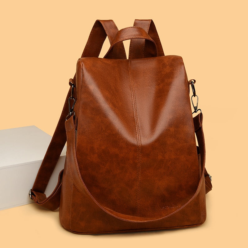 maoxiangshop - Luxury Designer Pu Leather Backpack Women Large Capacity Travel Backpacks Female Fashion Anti-theft High Quality Bag for Girls