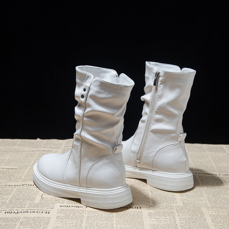 lovevop Leisure Fashion Solid Leather Martin Boots