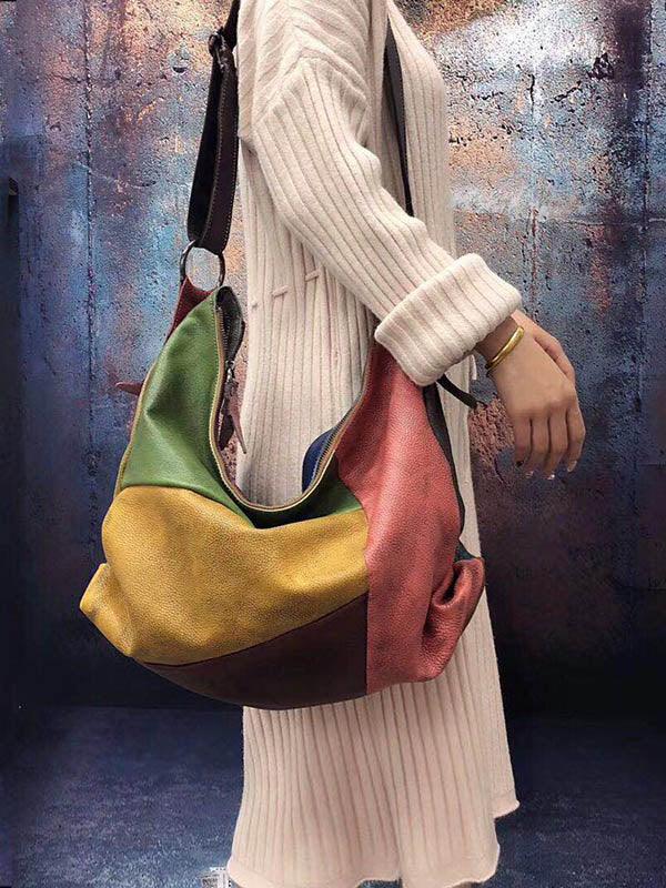 lovevop Vintage Manual Staining Genuine Leather Sling Bag