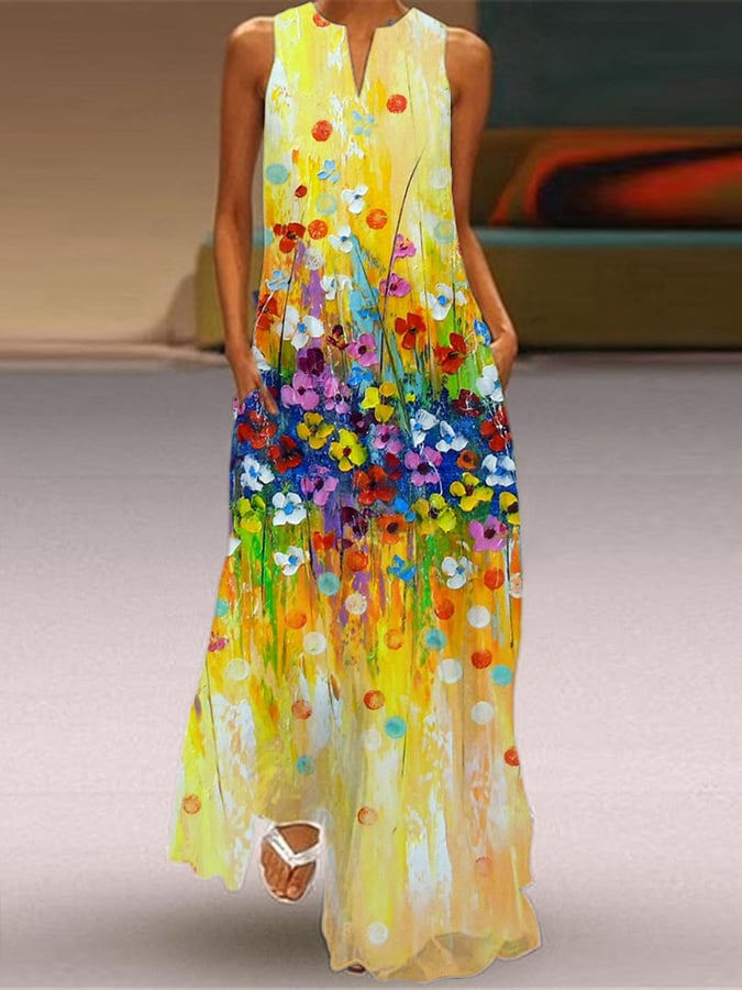 Women's Vintage Floral Print V-Neck Casual Dress