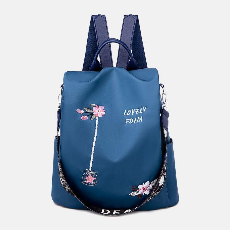 lovevop Women Multi-carry Oxford Embroidery Waterproof Ethnic Anti-theft Backpack