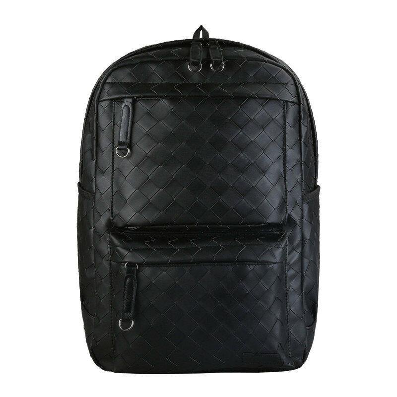 lovevop Men Faux Leather Large Causal Woven Capacity 14 Inch Laptop Bag School Bag Travel Backpack