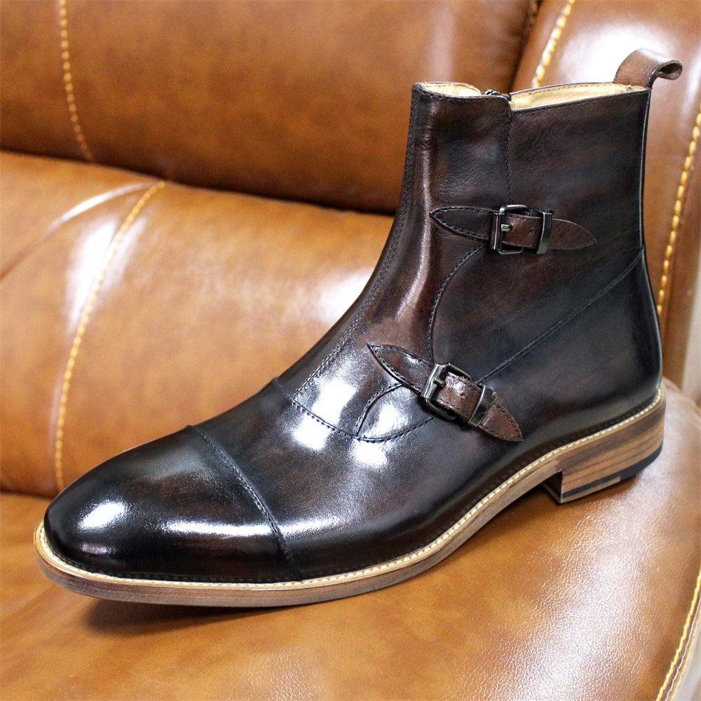 lovevop Men High Top Leather Three Joint Shoes