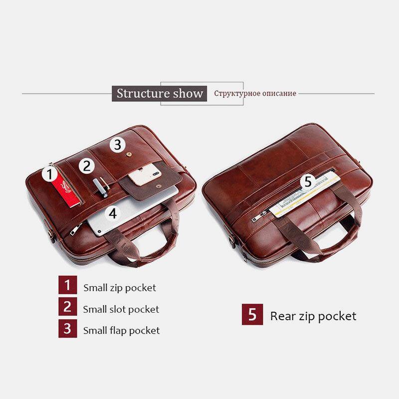 lovevop Men Genuine Leather Multifunction Large Capacity Multi-pocket Crossbody Bag Shoulder Bag Handbag Messenger Briefcase