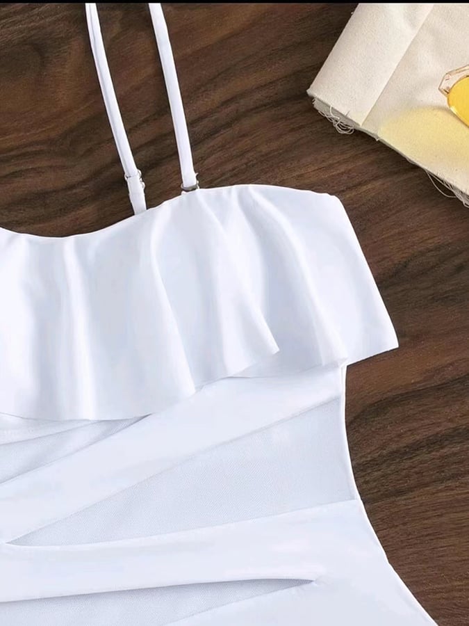 Ruffle Edge Patchwork Diagonal Collar Sexy One-Piece Bikini