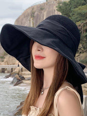 lovevop Casual Hollow Sun-Protection Large Wide Brim Bucket Hat
