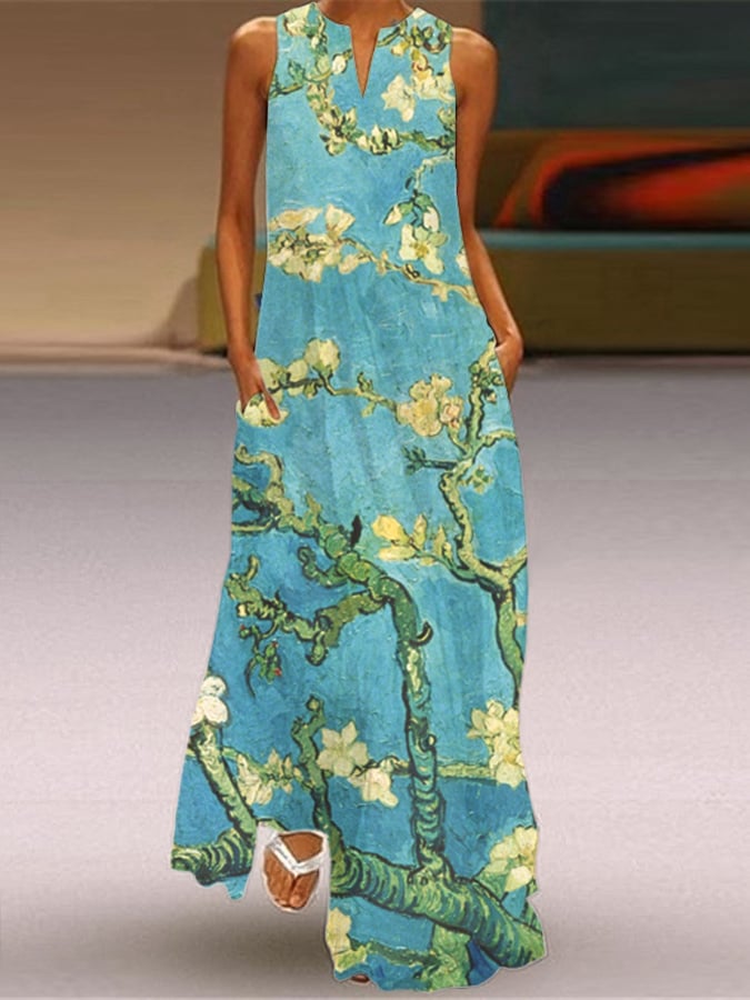 Women's Vintage Floral Print V-Neck Casual Dress