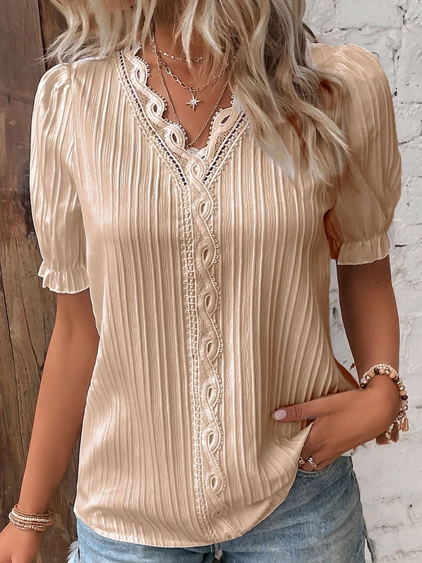 🔥V Neck Plain Lace Elegant Shirt