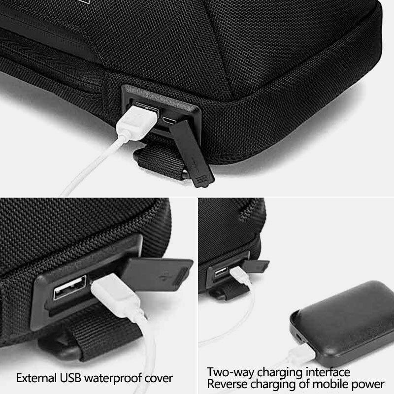 lovevop Men Oxford Password Lock Anti-theft Reflective Strip Design Waterproof Multi-pockets Crossbody Sling Bag Chest Bag