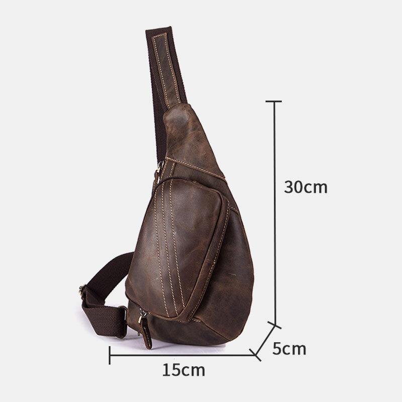 lovevop Men Genuine Leather Multi-Pocket Retro 9 Inch Large Capacity Waterproof Phone Chest Bags Crossbody Bag