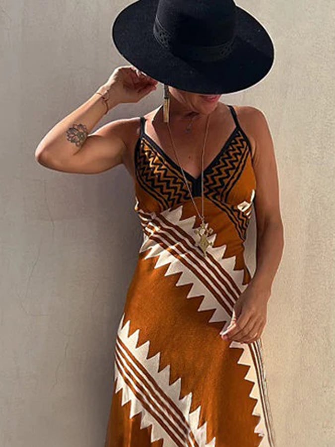 Women'S Casual Holiday V Neck Sleeveless Print Dress