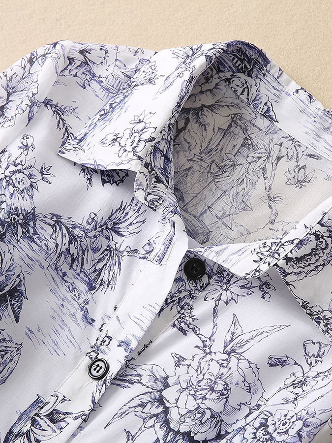 Lovevop Stylish Elegant Floral Shirt Dress