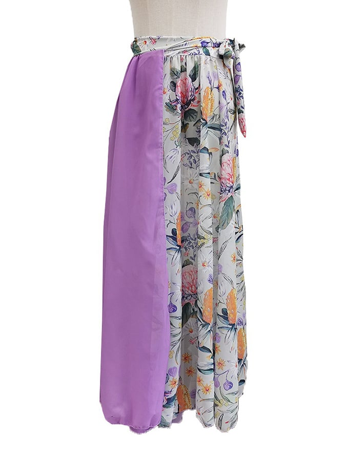 Printed Tie Up Beach Skirt Bikini Three Piece Set