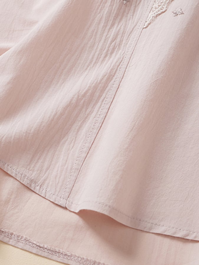 Lovevop Lace Trim V Neck Embroidered Temperament Casual Top