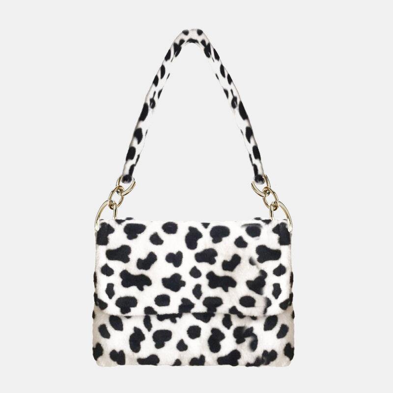 lovevop Women Felt Fashion Casual Leopard Pattern Soft Warm Shoulder Bag Handbag