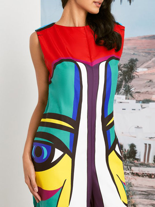 Love-vop - Sleeveless Wide Leg Figure Printed Jumpsuits