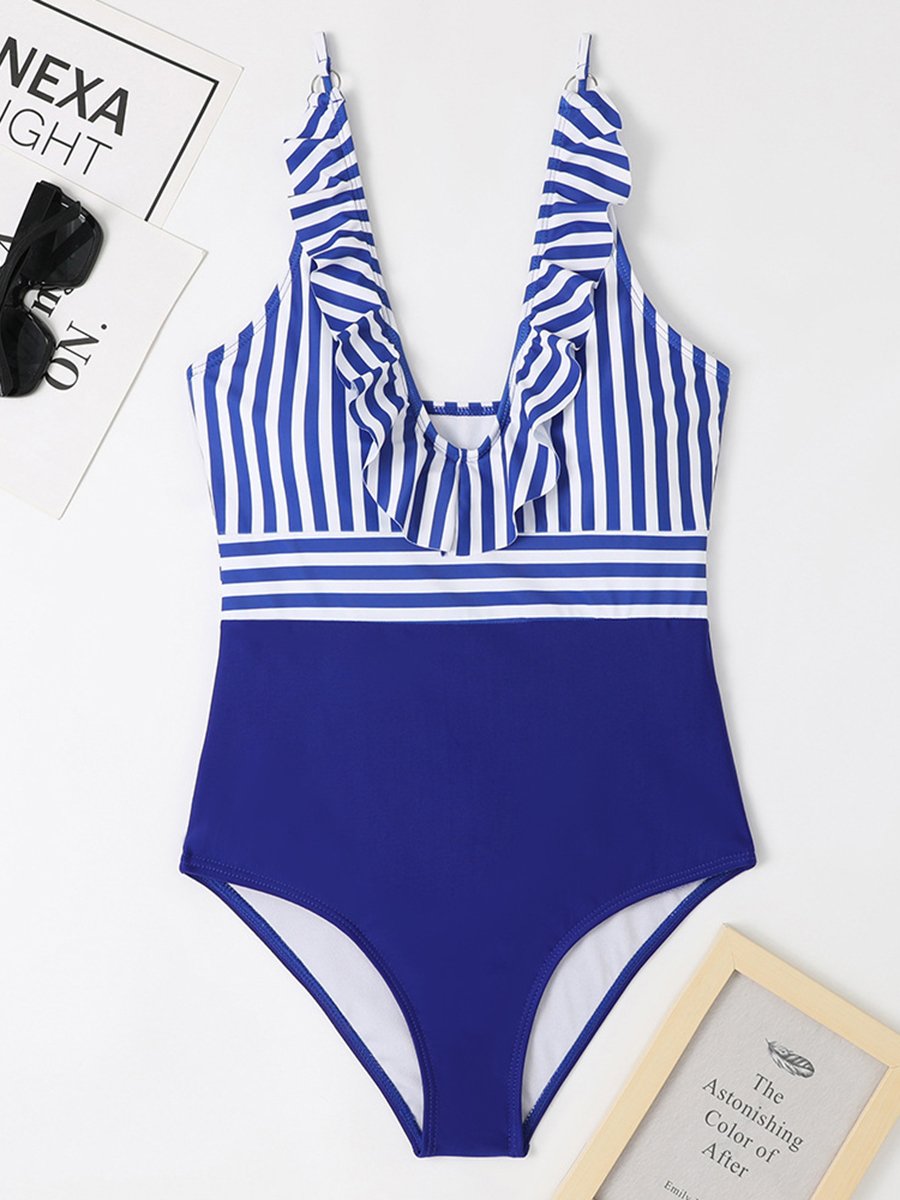 French Flying Side V -neck Wide Shoulder Strap Sexy Swimsuit