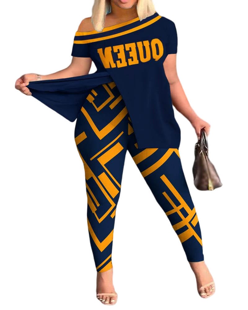 Print Split Hem Top & Pants Set