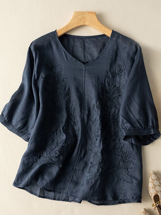 Lovevop Cotton Embroidered Loose And Thin Vintage Shirt