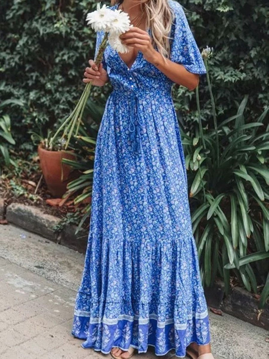 Women's Bohemian Resort Style Floral Oversized Skirt Dress