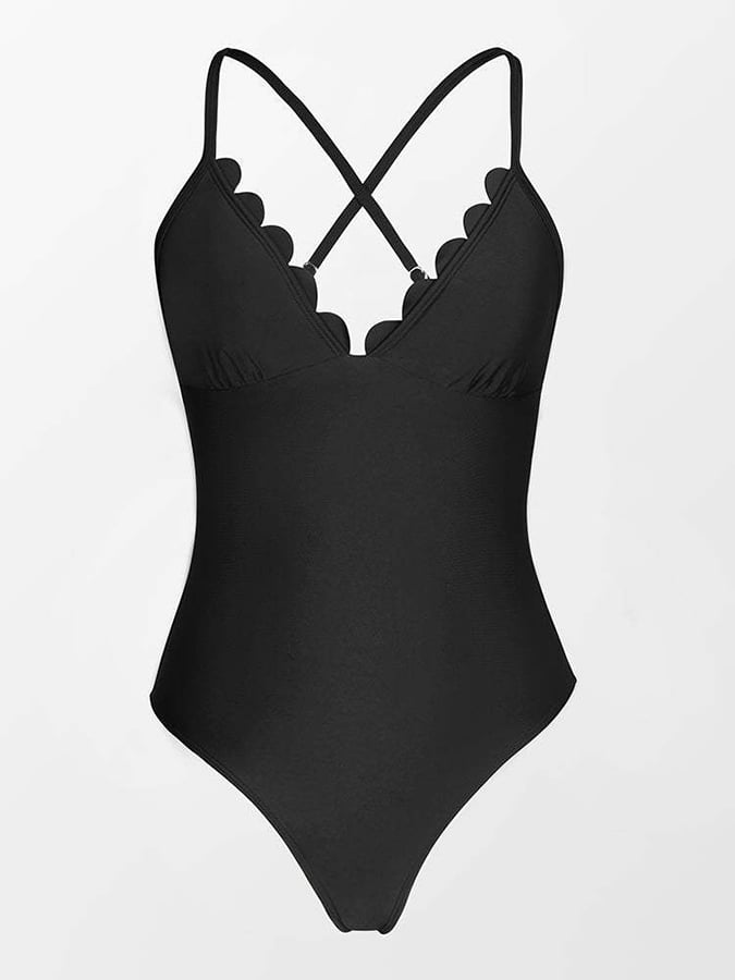 Pure Color Hollow Cross -back Bigni Swimsuit