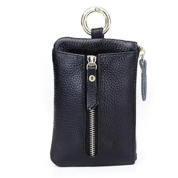 elvesmall Genuine Leather Women Zipper Card Holder Girls Small Coin Bags Key Chain Bags