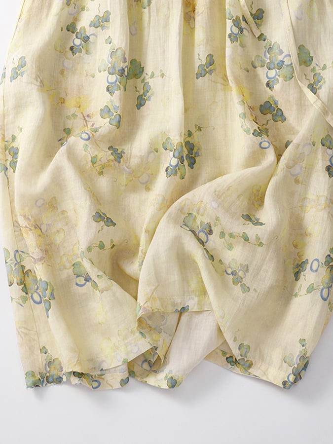 Medium Sleeve Printed Ramie Dress