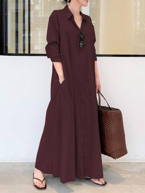lovevop Original Solid Color Lapel Shirt Dress