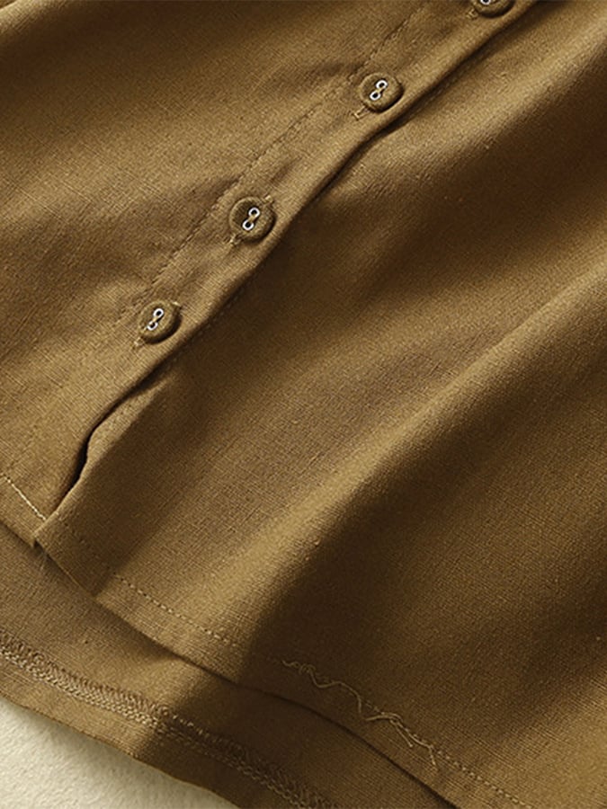 Lovevop Cotton Linen Half Elastic Waist Casual Skirt