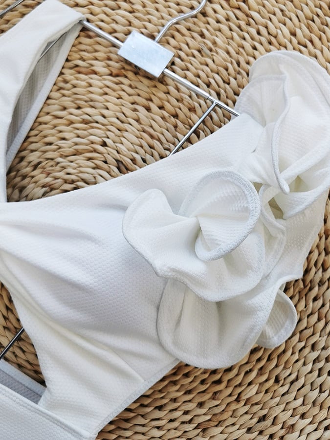 Open Back Single Shoulder Ruffled One Piece Swimsuit