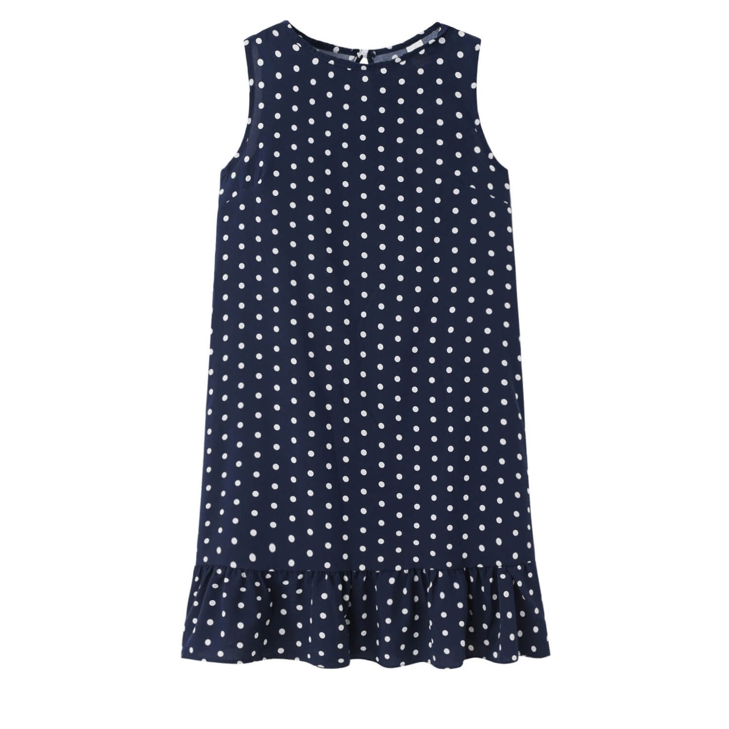 Round neck sleeveless polka dot loose big hem ruffle dress