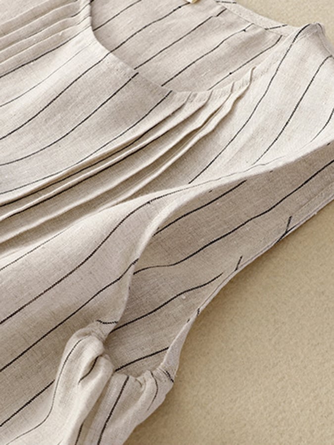 Lovevop Striped Sleeveless Pleated Patchwork Dress