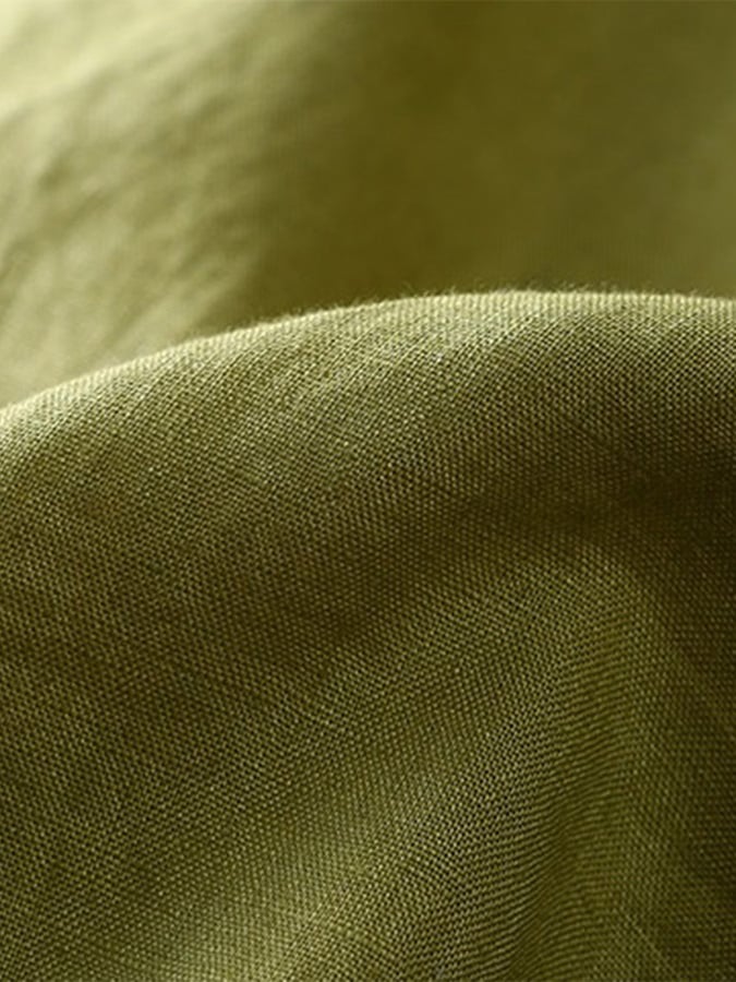 Lovevop Cotton Linen Button Half Elastic Waist Casual Skirt