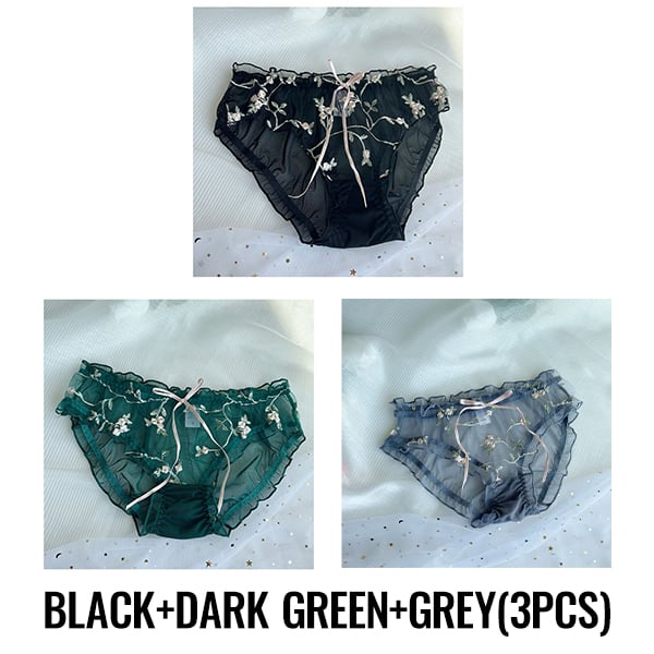 Cute bow fungus edge briefs embroidered mesh transparent girls panties